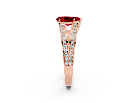 Rose gold Pear Cut Ruby Split Shank Ring with Pavé Band and Four-Prong Setting_2