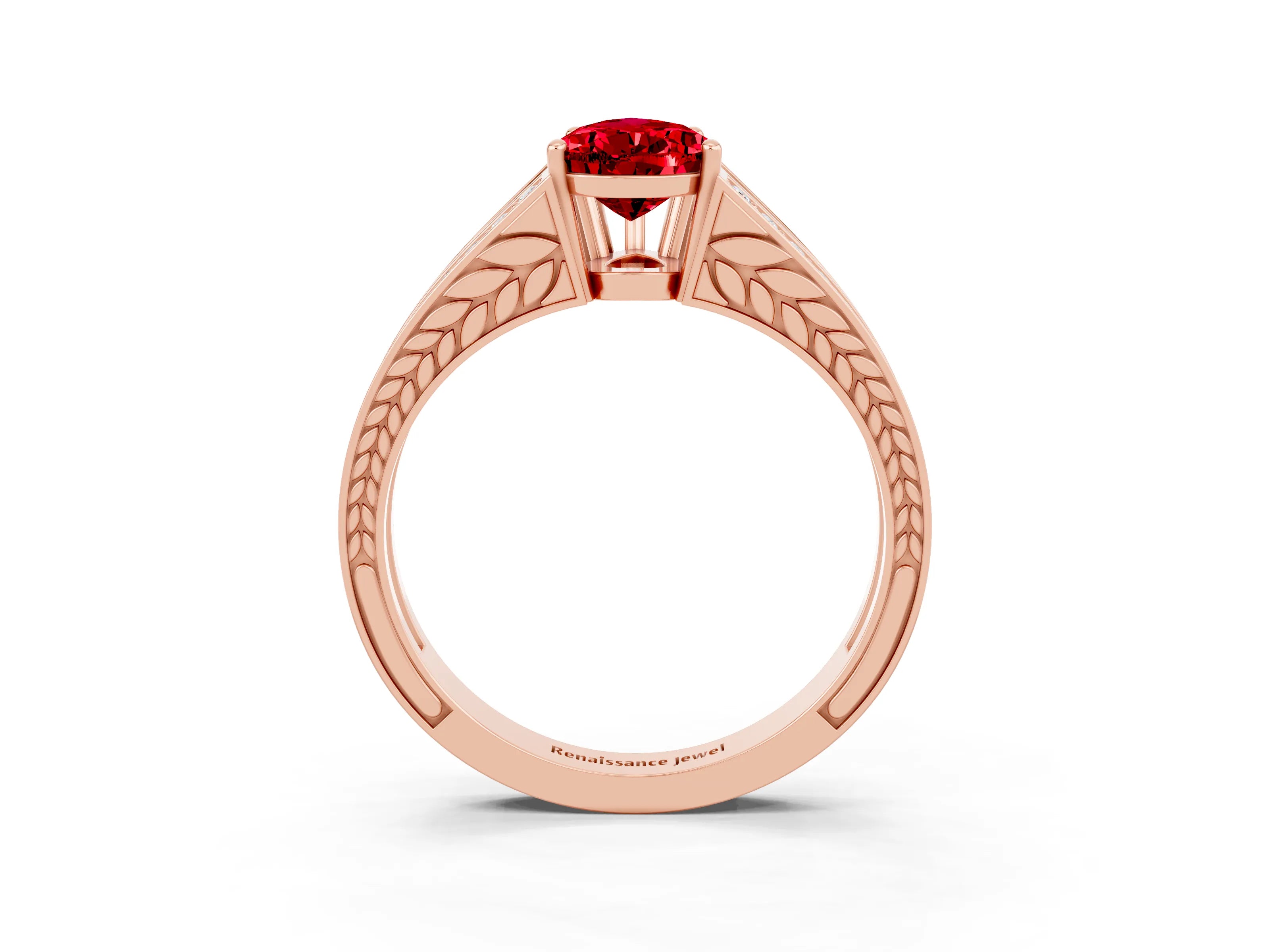 Rose gold Pear Cut Ruby Split Shank Ring with Pavé Band and Four-Prong Setting_3