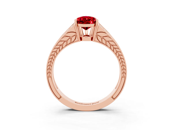 Rose gold Pear Cut Ruby Split Shank Ring with Pavé Band and Four-Prong Setting