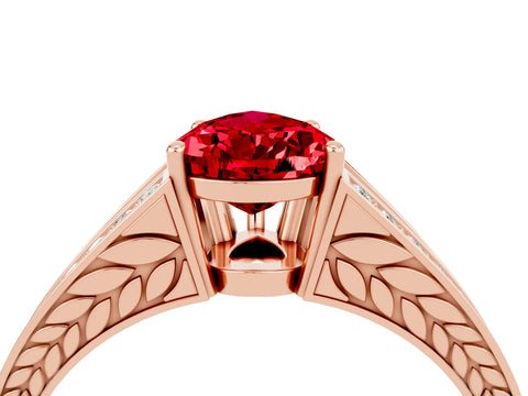 Rose gold Pear Cut Ruby Split Shank Ring with Pavé Band and Four-Prong Setting_4