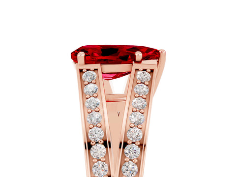 Rose gold Pear Cut Ruby Split Shank Ring with Pavé Band and Four-Prong Setting_5