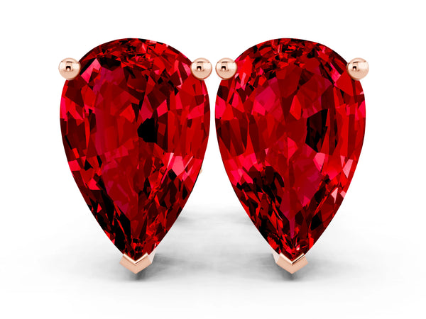 Rose gold Pear Cut Ruby Stud Earrings