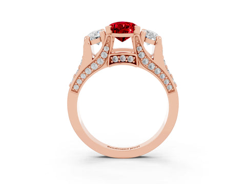 Rose gold Pear Cut Ruby Three-Stone Ring with Channel Set Band and Four-Prong Setting_3
