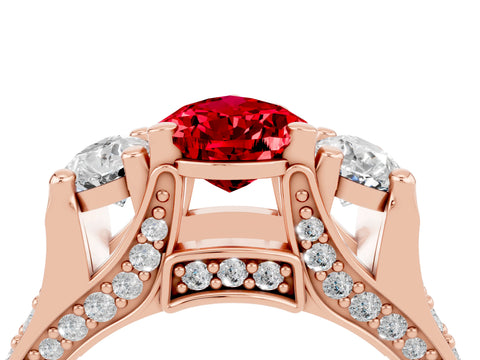 Rose gold Pear Cut Ruby Three-Stone Ring with Channel Set Band and Four-Prong Setting_4