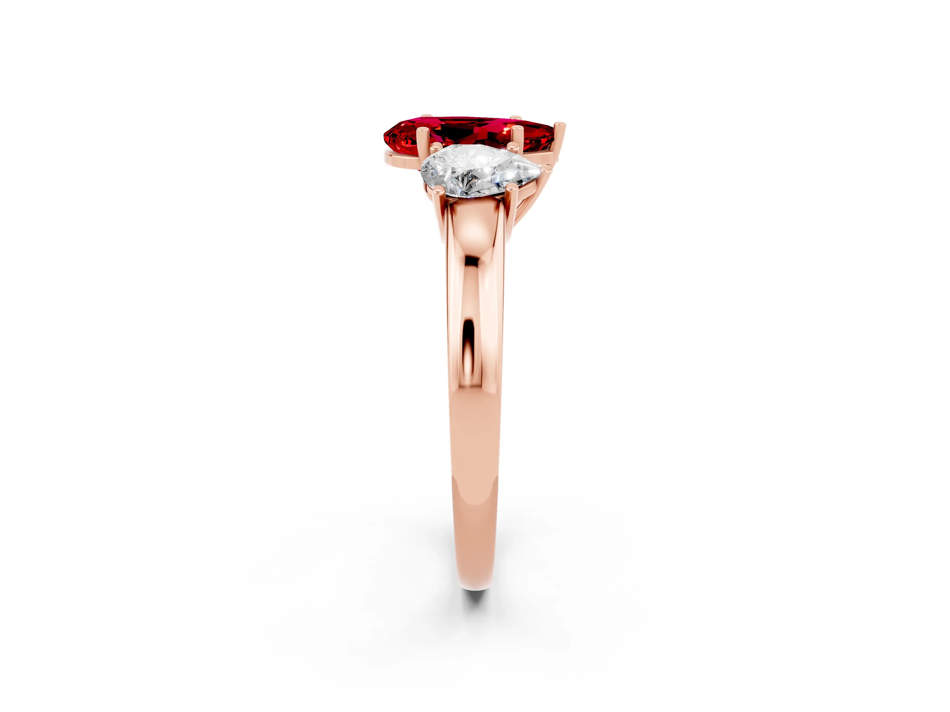 Rose gold Pear Cut Ruby Three-Stone Ring with Four-Prong Setting and Classic Band_2