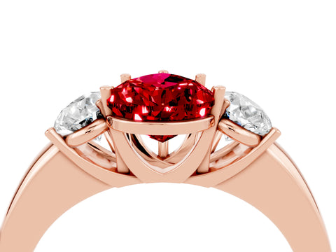 Rose gold Pear Cut Ruby Three-Stone Ring with Four-Prong Setting and Classic Band_4
