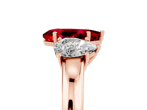 Rose gold Pear Cut Ruby Three-Stone Ring with Four-Prong Setting and Classic Band_5
