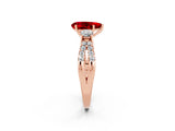 Rose gold Pear Cut Ruby Three-Stone Ring with Pavé Split Shank and Four-Prong Setting_14