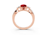 Rose gold Pear Cut Ruby Three-Stone Ring with Pavé Split Shank and Four-Prong Setting_15