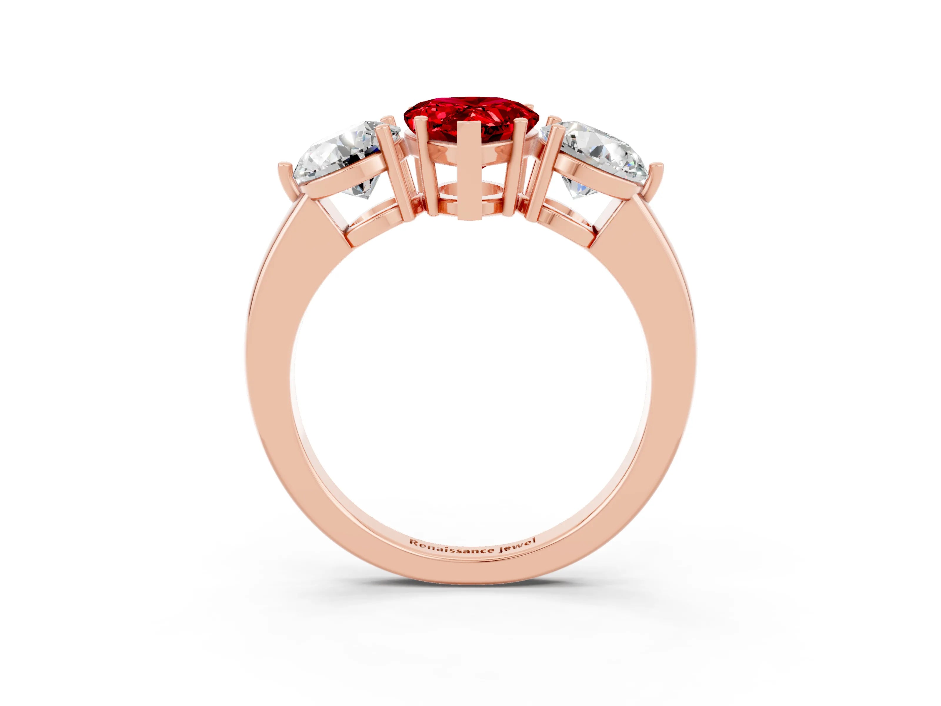 Rose gold Pear Cut Ruby Three-Stone Ring with Prong Setting and Classic Band_3