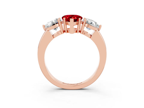 Rose gold Pear Cut Ruby Three-Stone Ring with Prong Setting and Classic Band_3