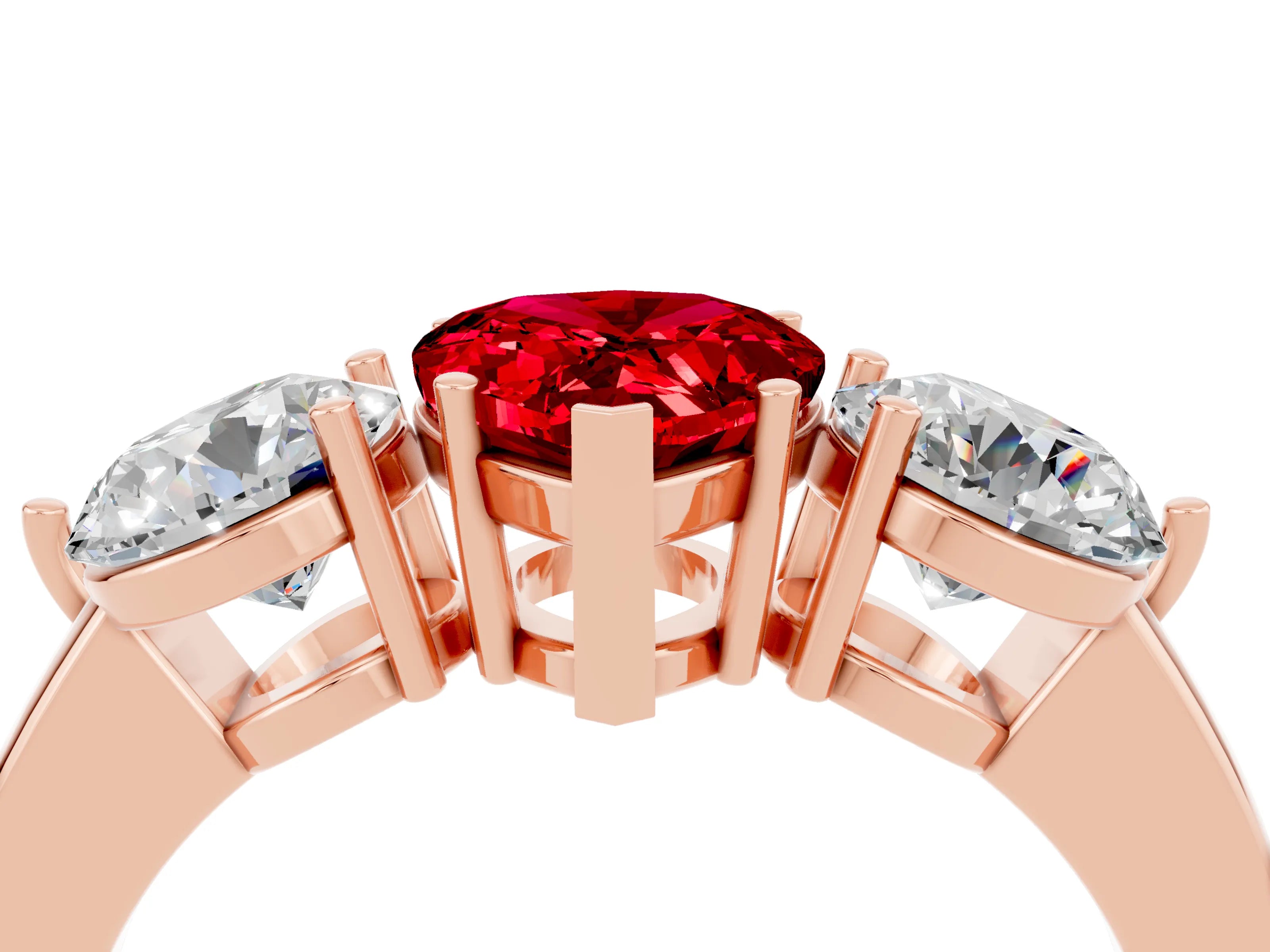 Rose gold Pear Cut Ruby Three-Stone Ring with Prong Setting and Classic Band_4