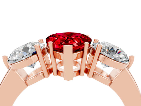 Rose gold Pear Cut Ruby Three-Stone Ring with Prong Setting and Classic Band_4