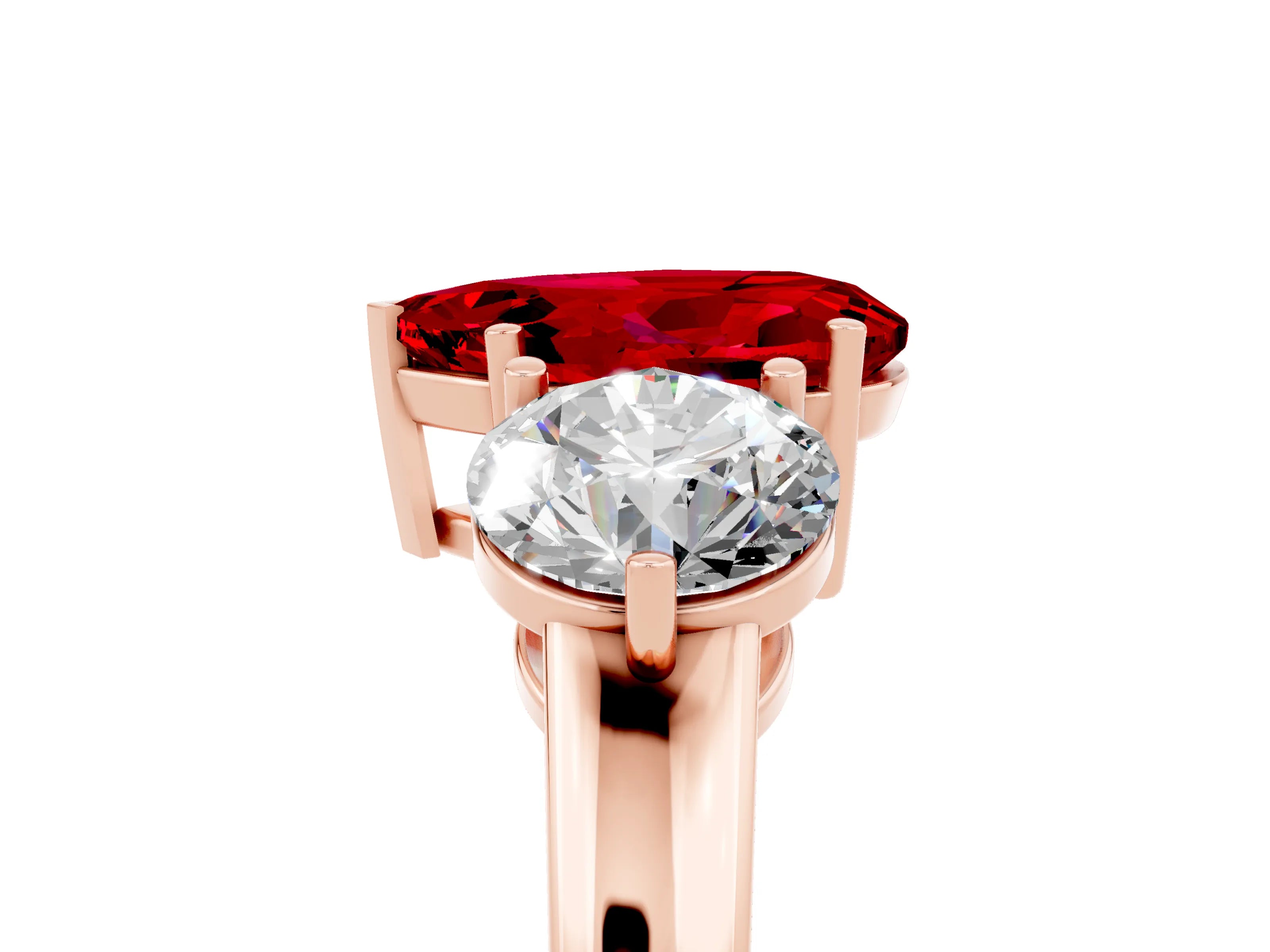 Rose gold Pear Cut Ruby Three-Stone Ring with Prong Setting and Classic Band_5