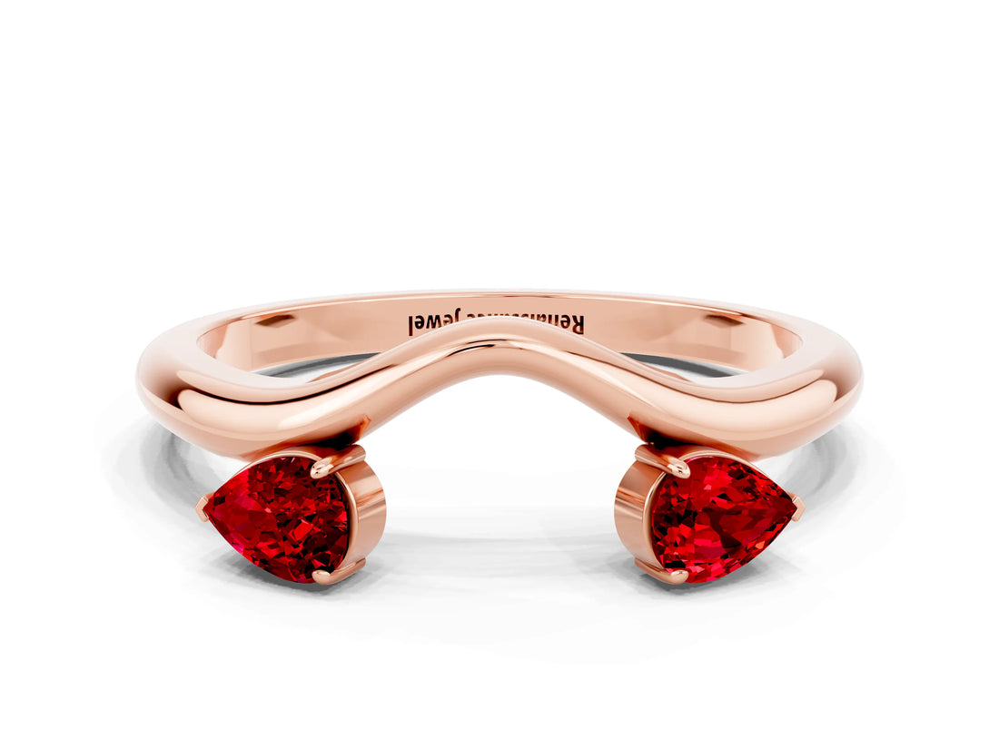 Rose gold Pear Cut Ruby Two-Stone Open Band Ring with Prong Setting_6