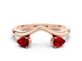 Rose gold Pear Cut Ruby Two-Stone Open Band Ring with Prong Setting_6