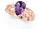 Rose gold Pear Cut Solitaire Amethyst Leaf-Inspired Vine Band Ring with Prong Setting_1