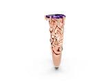 Rose gold Pear Cut Solitaire Amethyst Leaf-Inspired Vine Band Ring with Prong Setting_2
