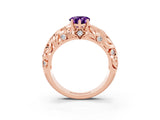 Rose gold Pear Cut Solitaire Amethyst Leaf-Inspired Vine Band Ring with Prong Setting_3