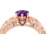 Rose gold Pear Cut Solitaire Amethyst Leaf-Inspired Vine Band Ring with Prong Setting_4