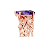 Rose gold Pear Cut Solitaire Amethyst Leaf-Inspired Vine Band Ring with Prong Setting_5