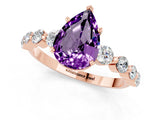 Rose gold Pear Cut Solitaire Amethyst Ring with Pave Band and Four-Prong Setting_1