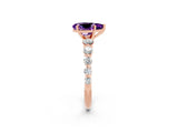 Rose gold Pear Cut Solitaire Amethyst Ring with Pave Band and Four-Prong Setting_2