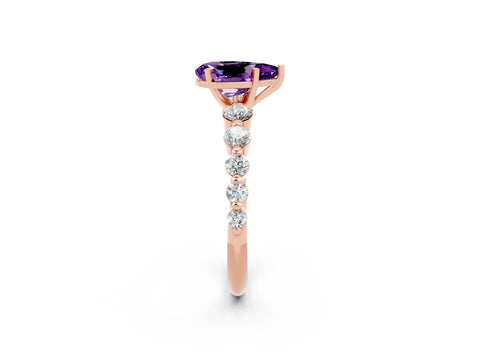 Rose gold Pear Cut Solitaire Amethyst Ring with Pave Band and Four-Prong Setting_2