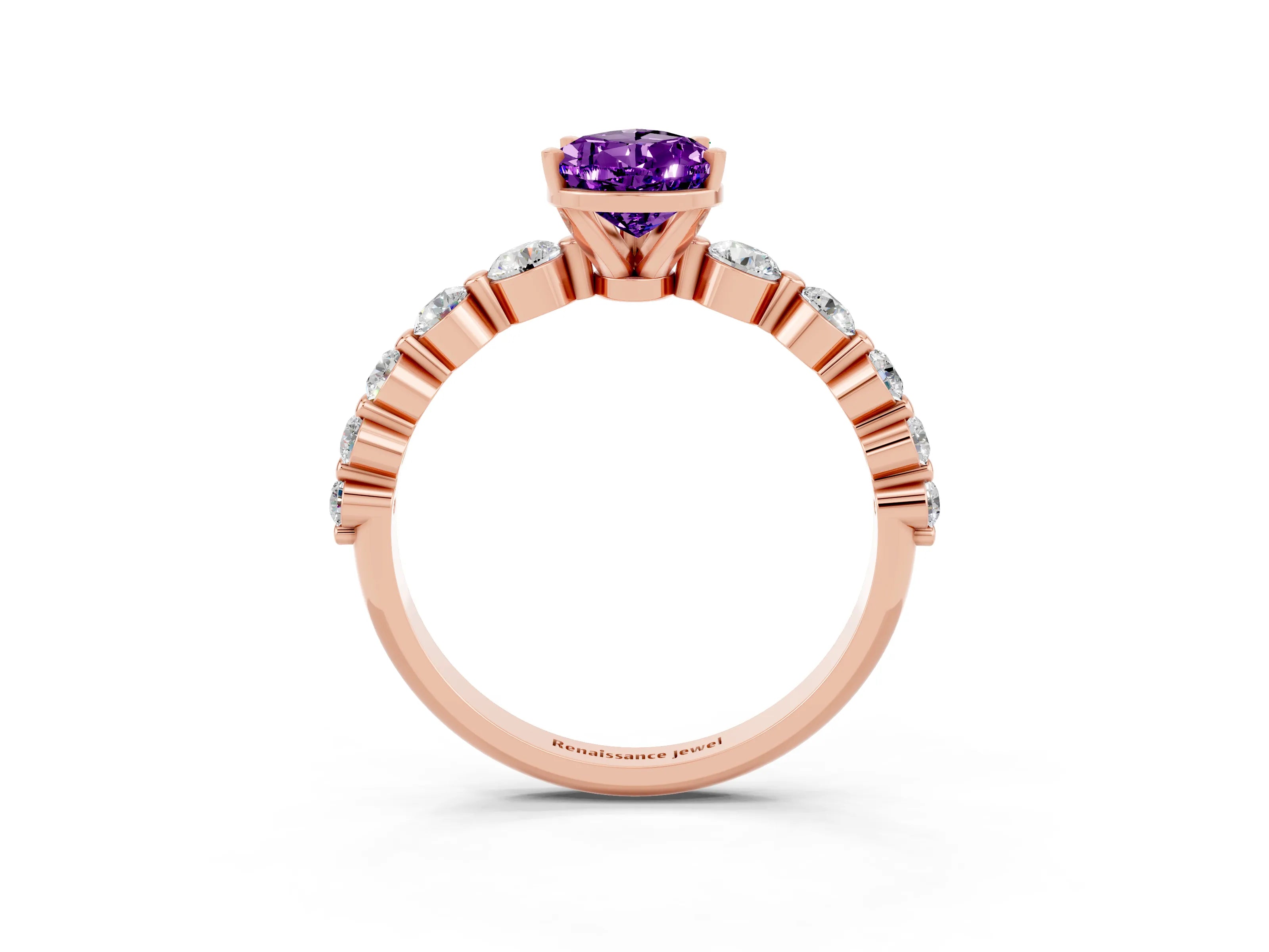Rose gold Pear Cut Solitaire Amethyst Ring with Pave Band and Four-Prong Setting_3