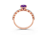 Rose gold Pear Cut Solitaire Amethyst Ring with Pave Band and Four-Prong Setting_3