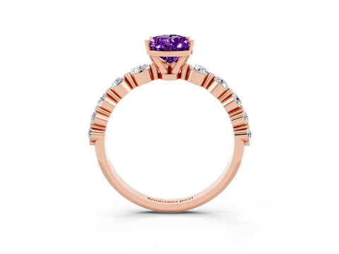Rose gold Pear Cut Solitaire Amethyst Ring with Pave Band and Four-Prong Setting_3