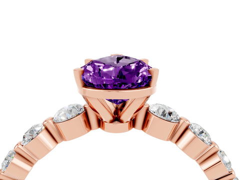 Rose gold Pear Cut Solitaire Amethyst Ring with Pave Band and Four-Prong Setting_4
