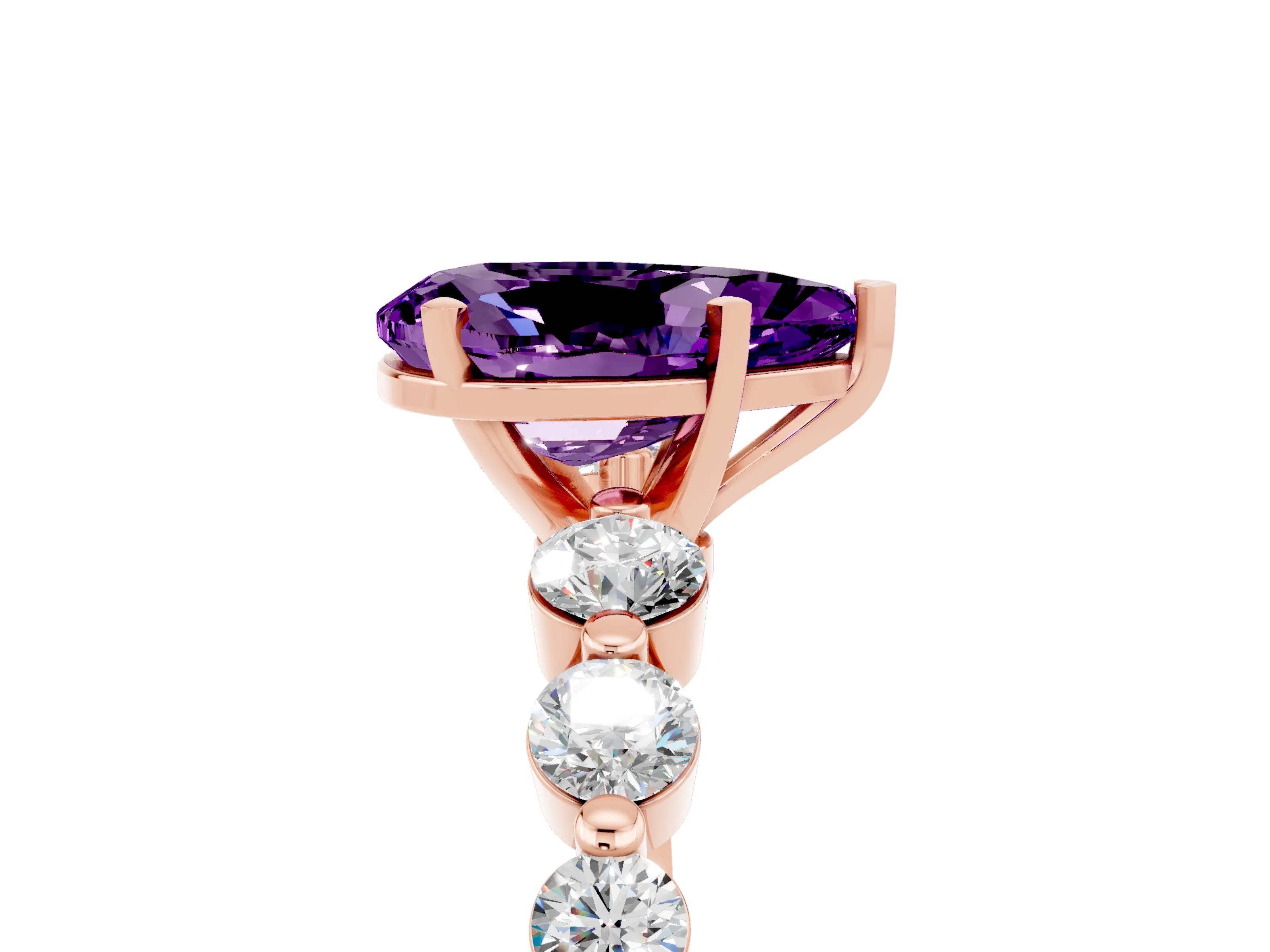 Rose gold Pear Cut Solitaire Amethyst Ring with Pave Band and Four-Prong Setting_5