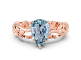 Rose gold Pear Cut Solitaire Aquamarine Leaf-Inspired Vine Band Ring with Prong Setting