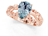 Rose gold Pear Cut Solitaire Aquamarine Leaf-Inspired Vine Band Ring with Prong Setting_1