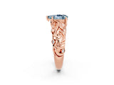 Rose gold Pear Cut Solitaire Aquamarine Leaf-Inspired Vine Band Ring with Prong Setting_2