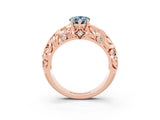 Rose gold Pear Cut Solitaire Aquamarine Leaf-Inspired Vine Band Ring with Prong Setting_3