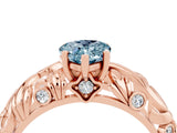 Rose gold Pear Cut Solitaire Aquamarine Leaf-Inspired Vine Band Ring with Prong Setting_4
