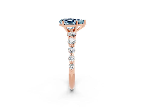 Rose gold Pear Cut Solitaire Aquamarine Ring with Pave Band and Four-Prong Setting_2