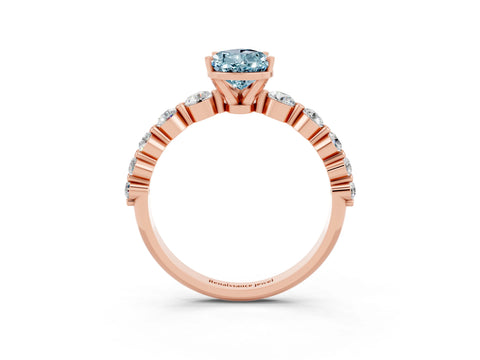 Rose gold Pear Cut Solitaire Aquamarine Ring with Pave Band and Four-Prong Setting_3