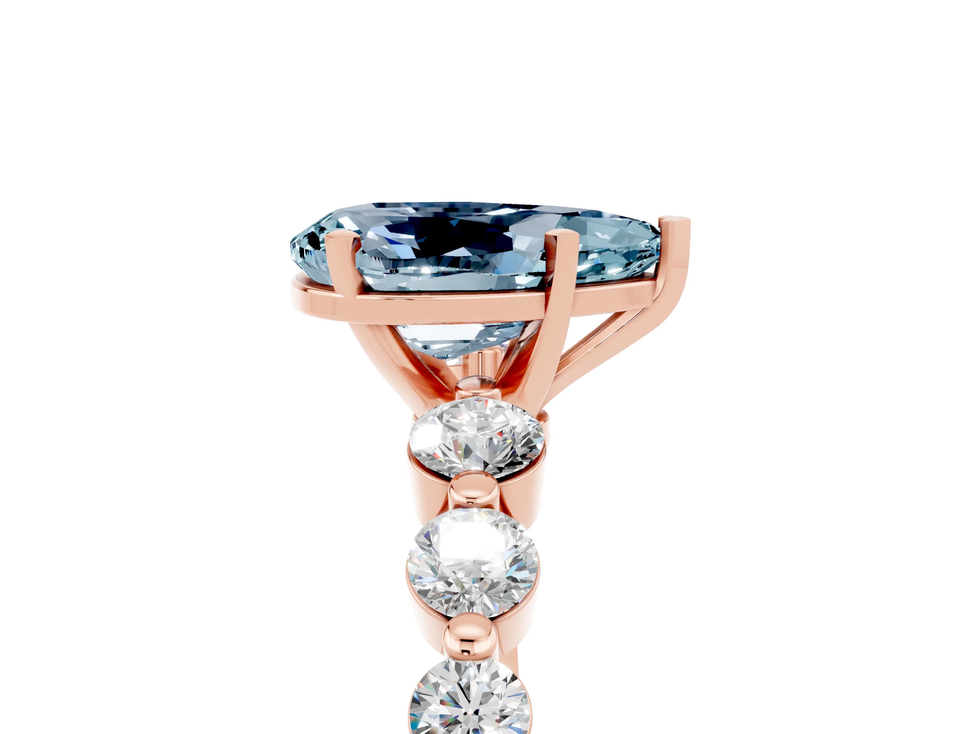 Rose gold Pear Cut Solitaire Aquamarine Ring with Pave Band and Four-Prong Setting_5