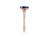 Rose gold Pear Cut Solitaire Blue Sapphire Ring with Pave Band and Four-Prong Setting_2