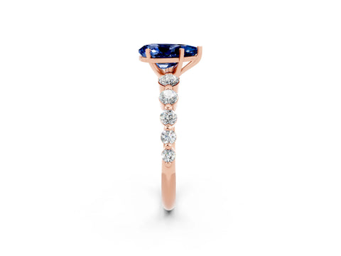 Rose gold Pear Cut Solitaire Blue Sapphire Ring with Pave Band and Four-Prong Setting_2