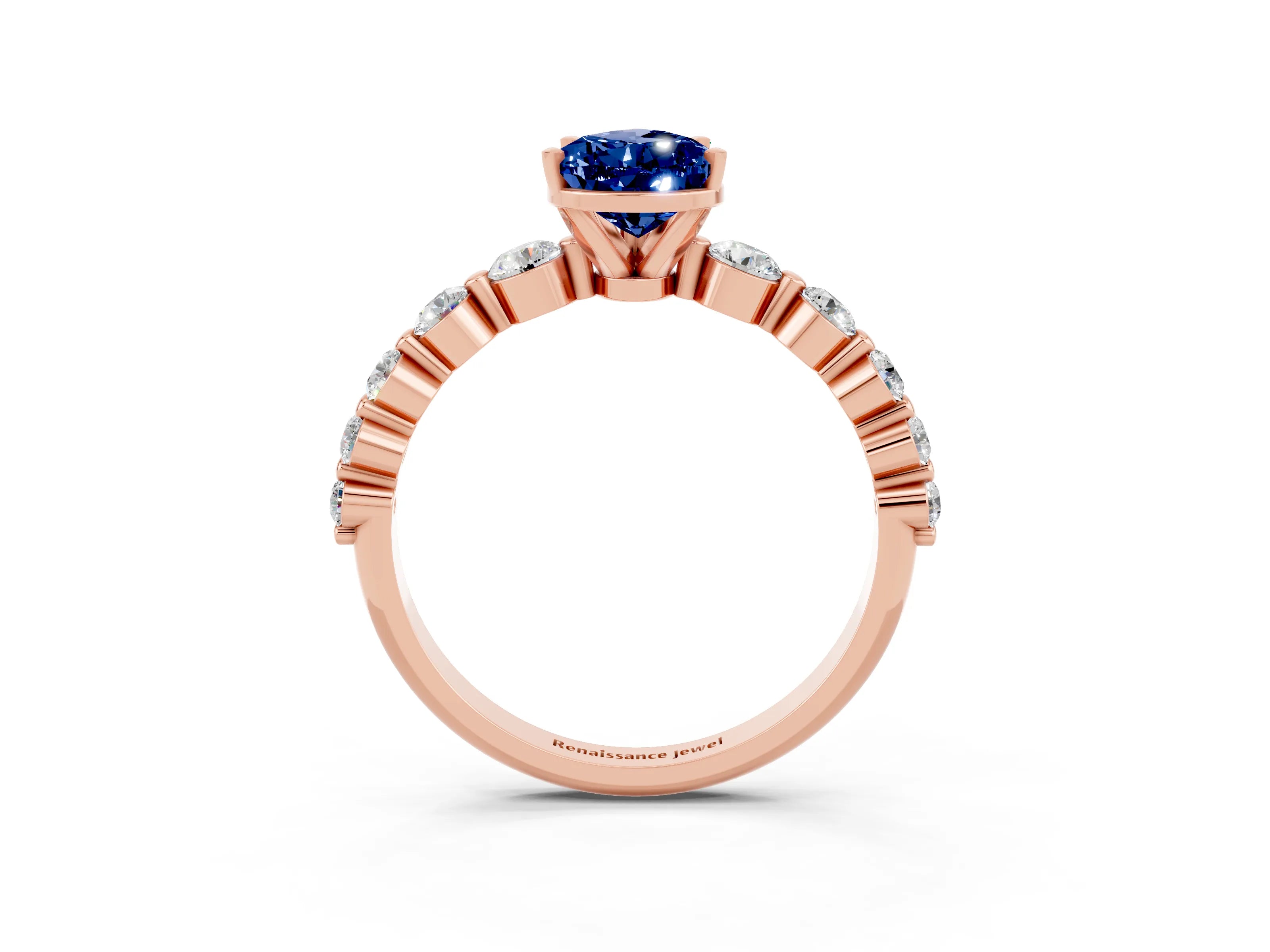 Rose gold Pear Cut Solitaire Blue Sapphire Ring with Pave Band and Four-Prong Setting_3