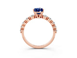 Rose gold Pear Cut Solitaire Blue Sapphire Ring with Pave Band and Four-Prong Setting_3