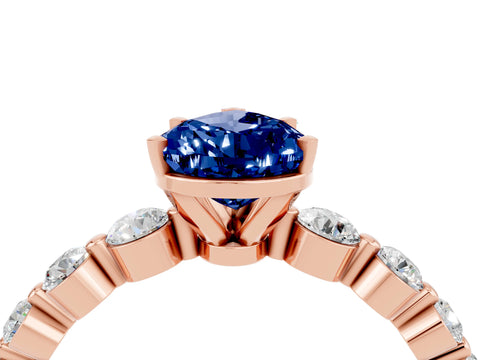 Rose gold Pear Cut Solitaire Blue Sapphire Ring with Pave Band and Four-Prong Setting_4