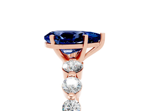 Rose gold Pear Cut Solitaire Blue Sapphire Ring with Pave Band and Four-Prong Setting_5