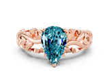 Rose gold Pear Cut Solitaire Blue Topaz Leaf-Inspired Vine Band Ring with Prong Setting