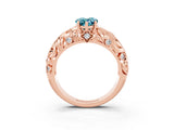 Rose gold Pear Cut Solitaire Blue Topaz Leaf-Inspired Vine Band Ring with Prong Setting_3
