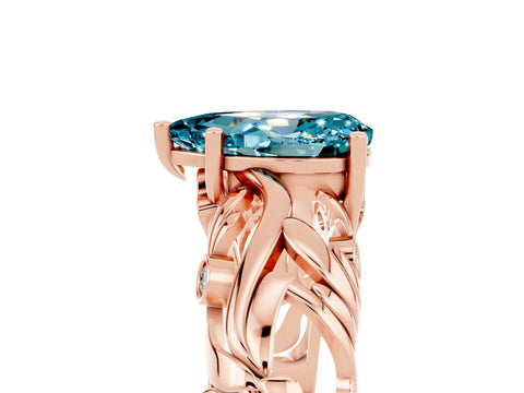 Rose gold Pear Cut Solitaire Blue Topaz Leaf-Inspired Vine Band Ring with Prong Setting_5